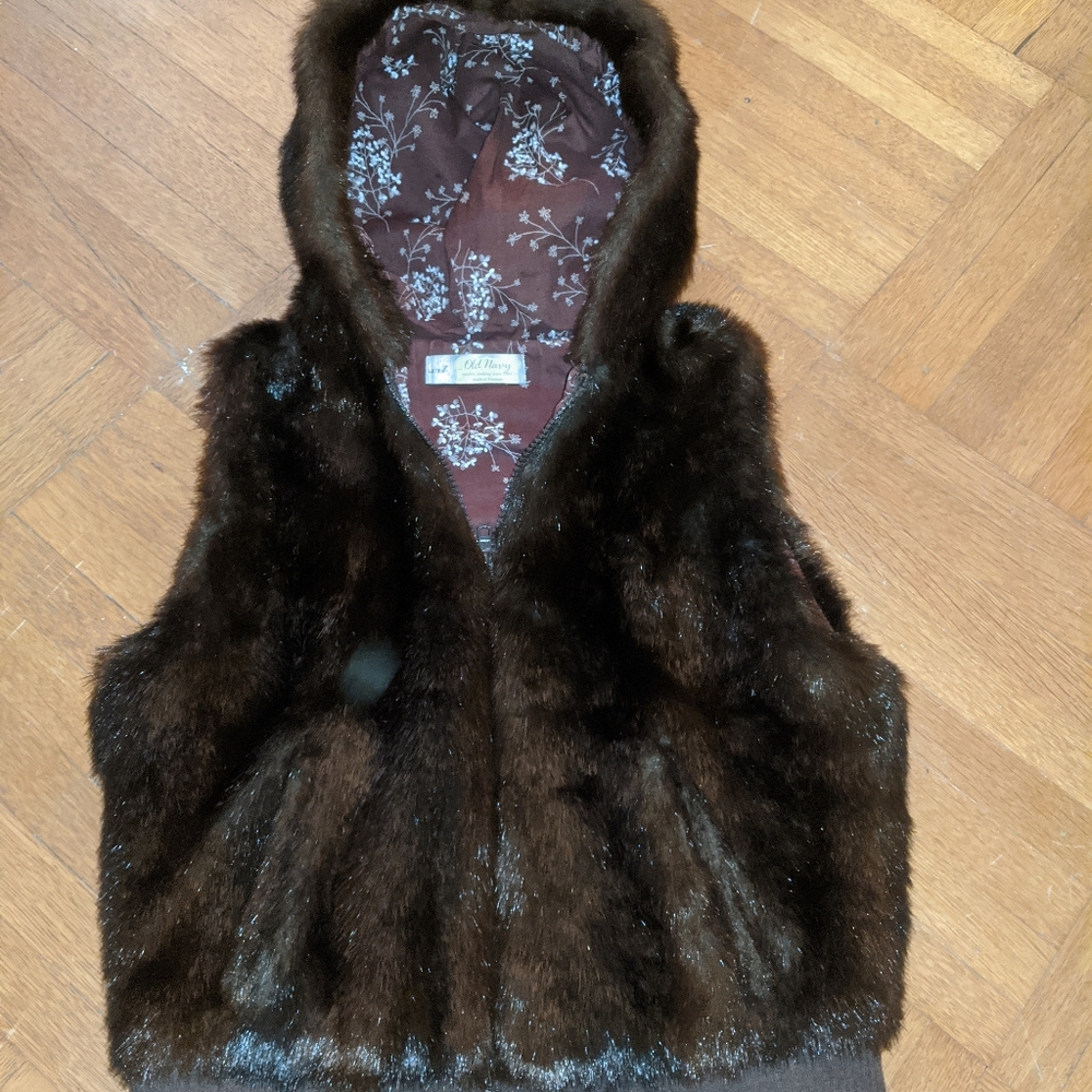 OLD NAVY Chocolate Brown Faux Fur Hooded Vest